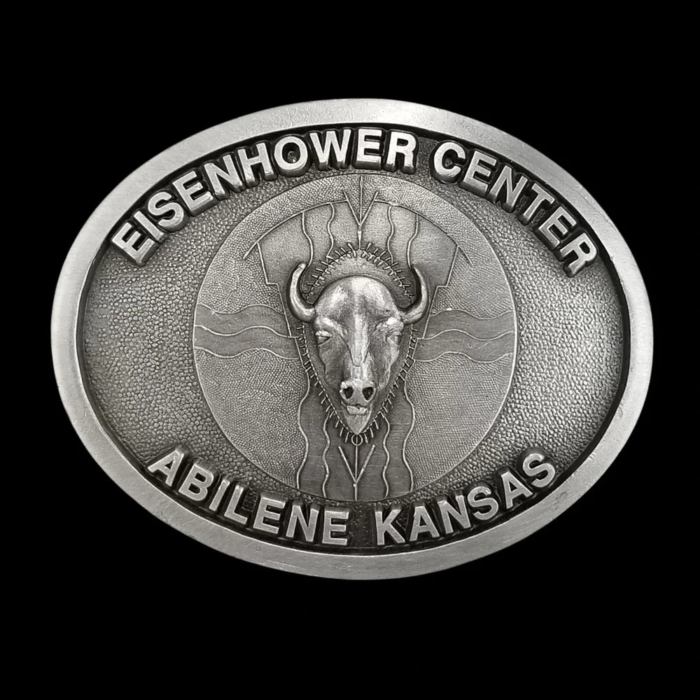 Belt Buckle Eisenhower Center Abilene Kansas Buffalo Head‎ Oval Vintage